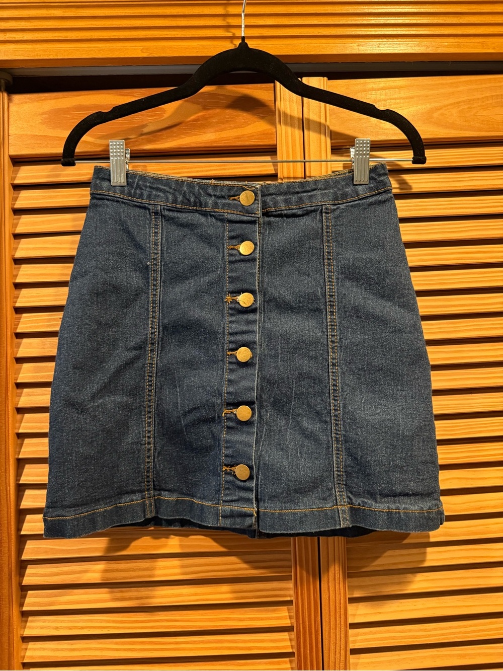 PrettyLittleThing Dark Blue Denim Button-Front Midi Skirt